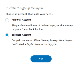Open a PayPal business account